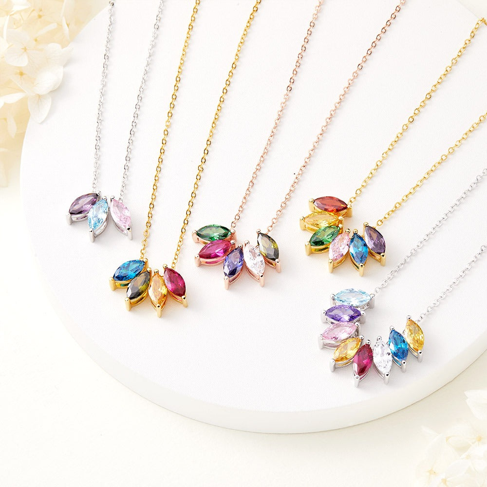 Personalized Marquise Birthstones Pendant Necklace, Custom Family Birthstone Silver Jewelry, Mother's Day Gift, Gift for Mom/Grandmom/Her