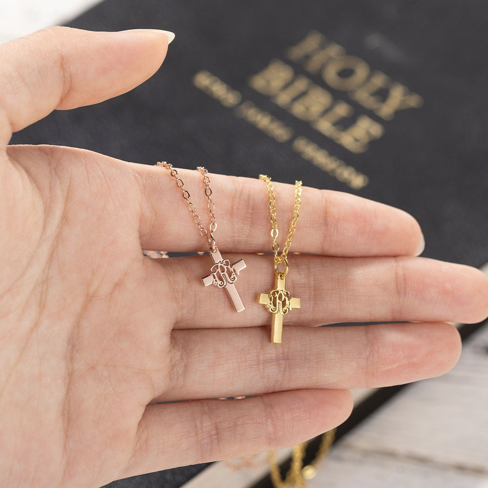 Personalized Monogram Cross Necklace, Baptism Christians Religious Jewelry, Baptism/First Communion/Christmas Gift for Women