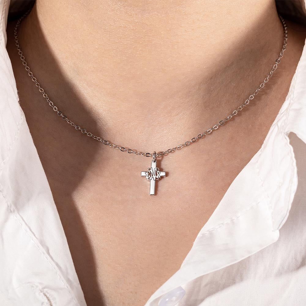 Personalized Monogram Cross Necklace, Baptism Christians Religious Jewelry, Baptism/First Communion/Christmas Gift for Women