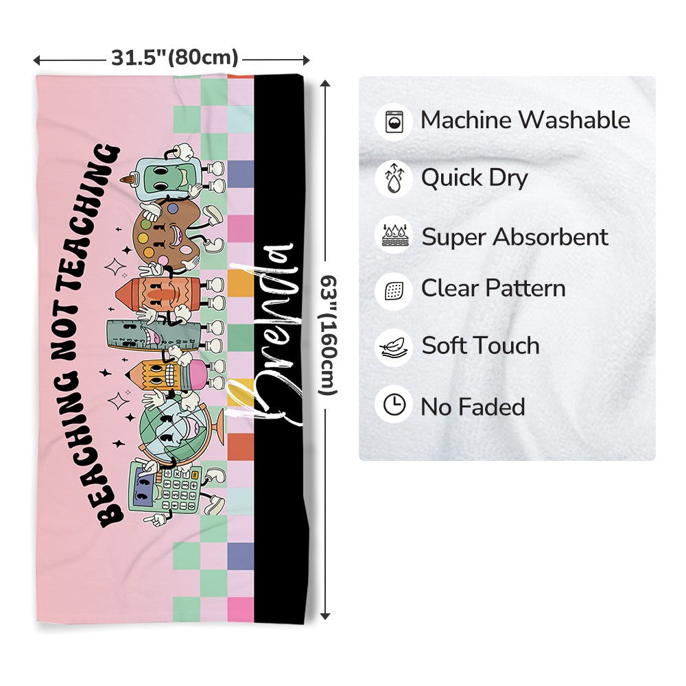 Personalized Pencil Ruler Globe Design Teacher's Beach Towel, Quick Dry Bath Towel for Sunbathing/Vacation, End of Year/Appreciation Gift for Teachers