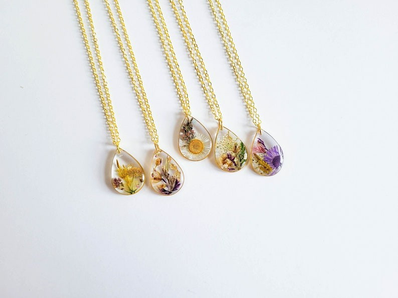 Birth Month Flower Teardrop Necklace| Personalized Gift Pressed Flower Necklace| Unique Birthday Gift Handmade Jewelry
