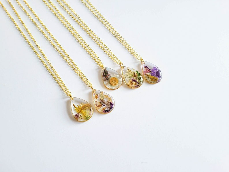 Birth Month Flower Teardrop Necklace| Personalized Gift Pressed Flower Necklace| Unique Birthday Gift Handmade Jewelry