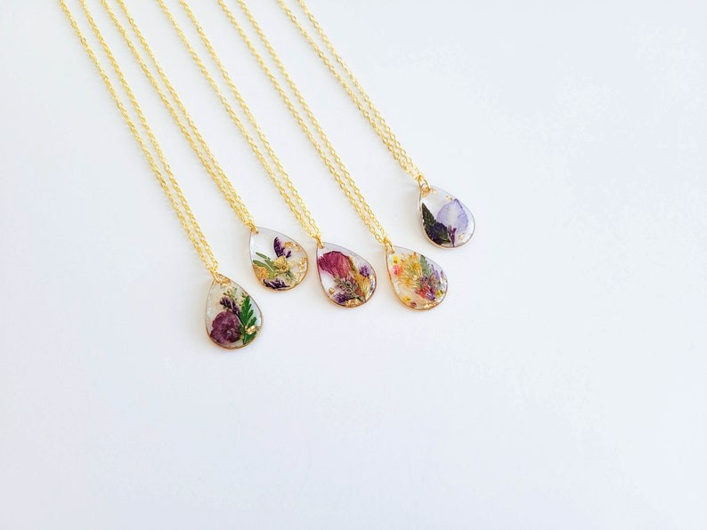 Birth Month Flower Teardrop Necklace| Personalized Gift Pressed Flower Necklace| Unique Birthday Gift Handmade Jewelry