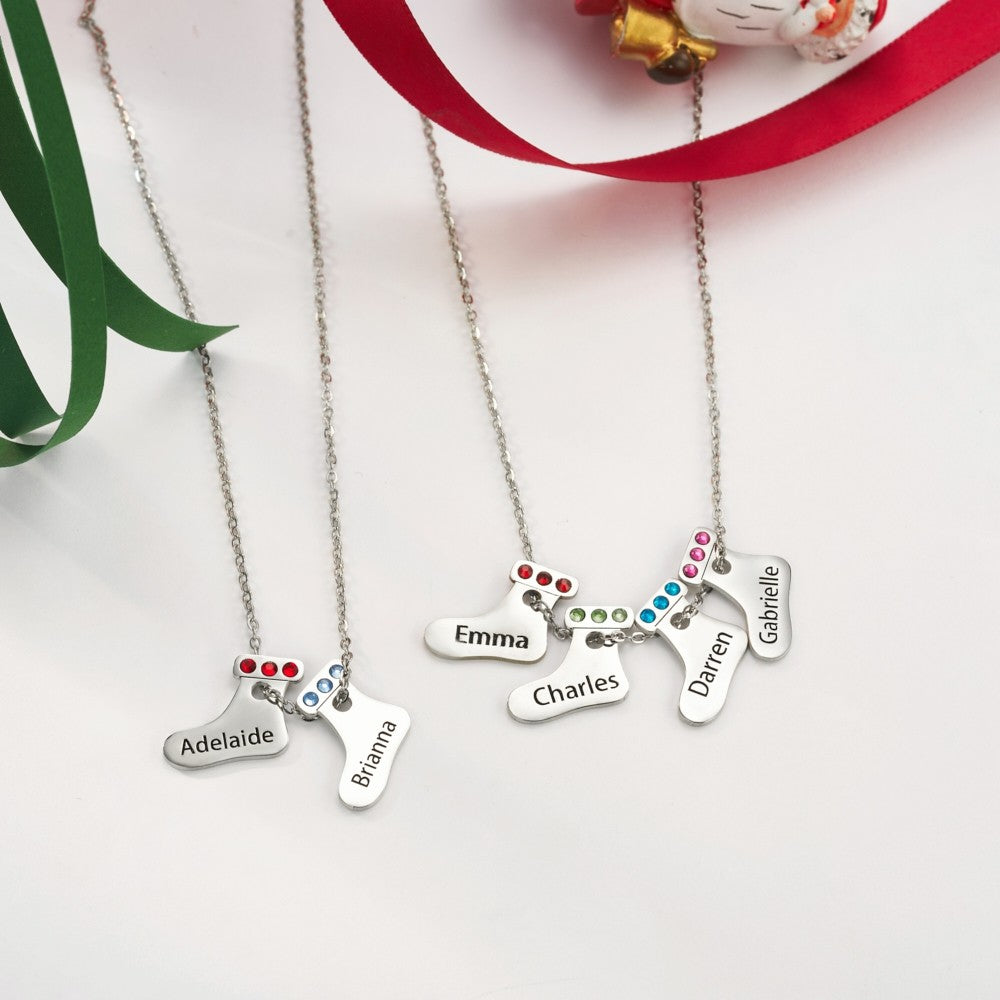 Personalized Christmas Necklace with Birthstone & Name, Cute Christmas Stocking Necklace, Sterling Silver 925 Jewelry, Birthday/Christmas Gift for Her
