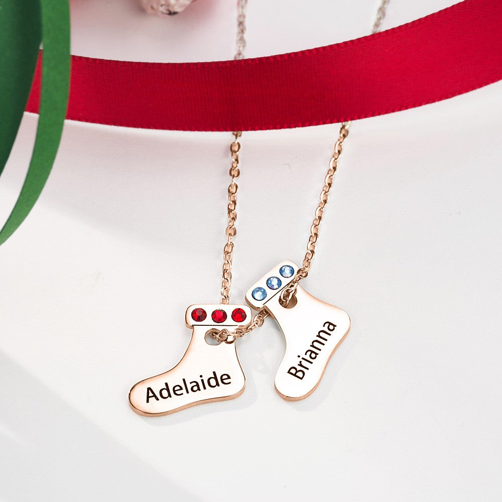 Personalized Christmas Necklace with Birthstone & Name, Cute Christmas Stocking Necklace, Sterling Silver 925 Jewelry, Birthday/Christmas Gift for Her