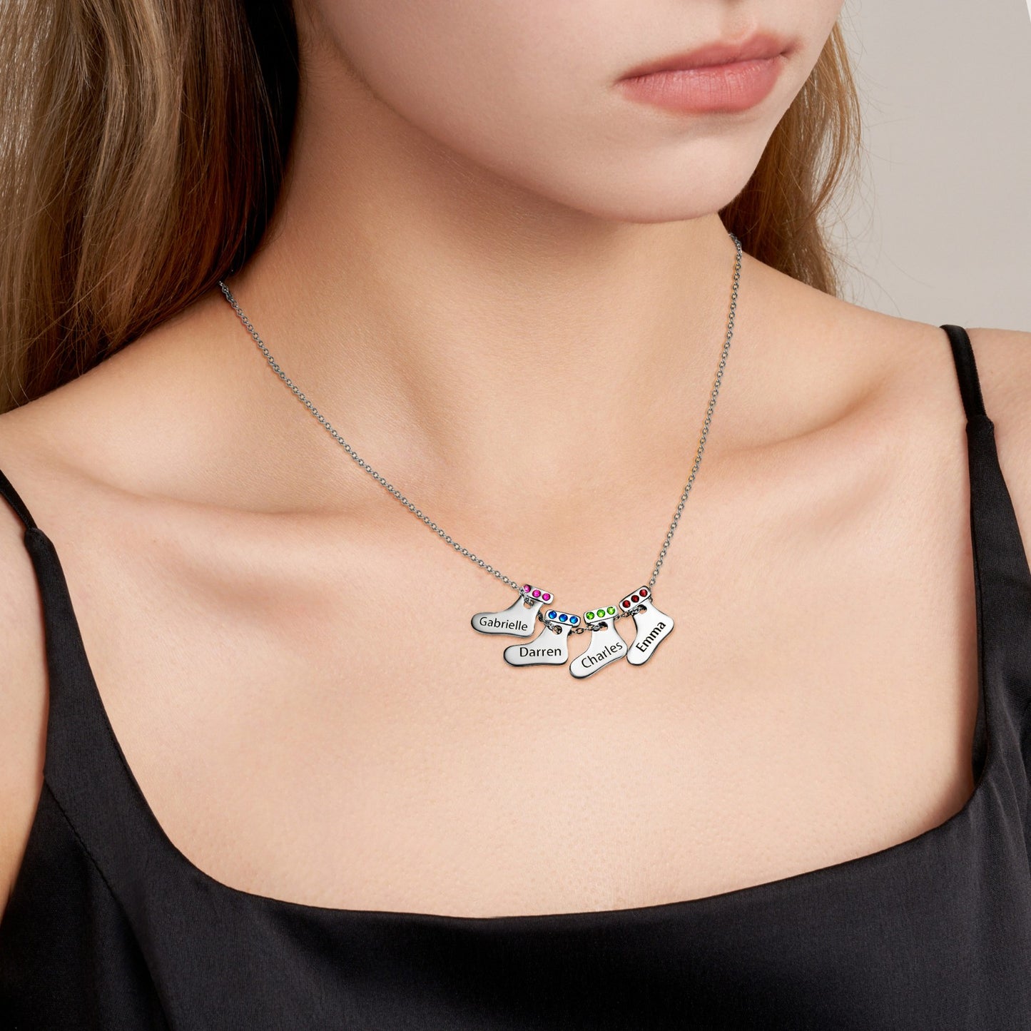 Personalized Christmas Necklace with Birthstone & Name, Cute Christmas Stocking Necklace, Sterling Silver 925 Jewelry, Birthday/Christmas Gift for Her