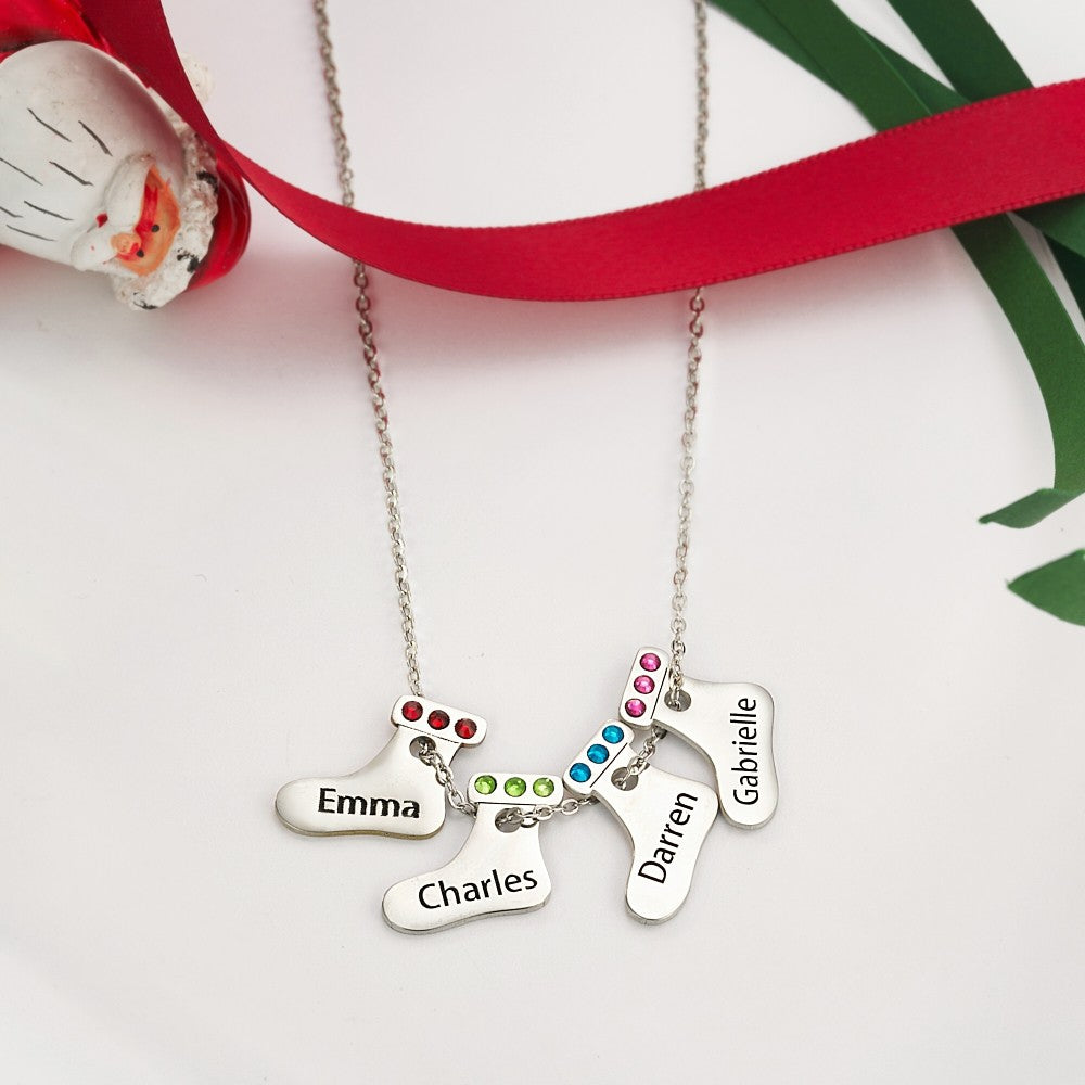 Personalized Christmas Necklace with Birthstone & Name, Cute Christmas Stocking Necklace, Sterling Silver 925 Jewelry, Birthday/Christmas Gift for Her