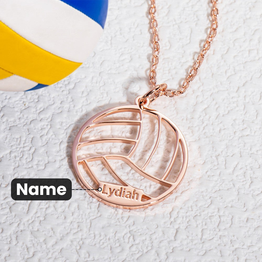 Personalized Engraved Name Volleyball Pendant Necklace, Sport Theme Jewelry, Team Keepsake Christmas Gift for Volleyball Player/Sports Lover