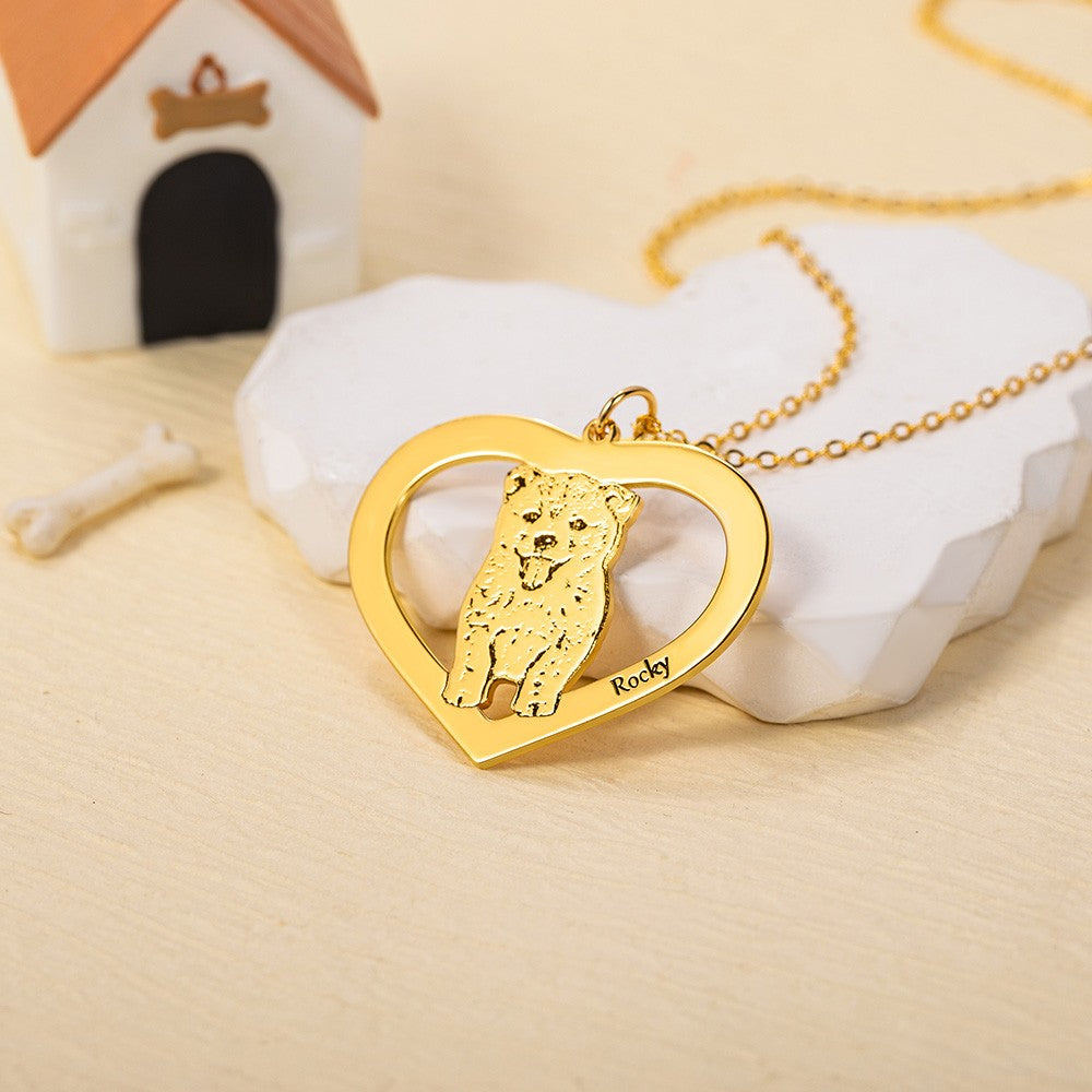 Personalized Cute Pet Portrait Heart Necklace, Name Engraved Pet Photo Necklace, Pet Memorial Jewelry, Christmas/Anniversary Gift for Pet Lover/Her