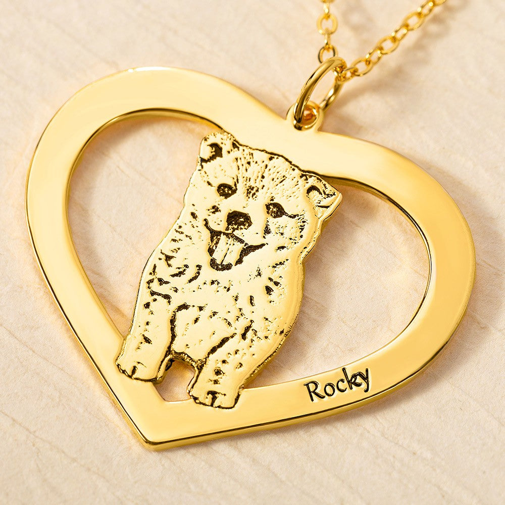 Personalized Cute Pet Portrait Heart Necklace, Name Engraved Pet Photo Necklace, Pet Memorial Jewelry, Christmas/Anniversary Gift for Pet Lover/Her
