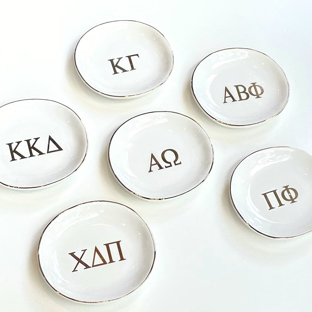 Sorority Ring Pin Dish - gold trim trinket dish - jewelry dish - Bid Day Gift - Initiation Gift - Sorority Gift