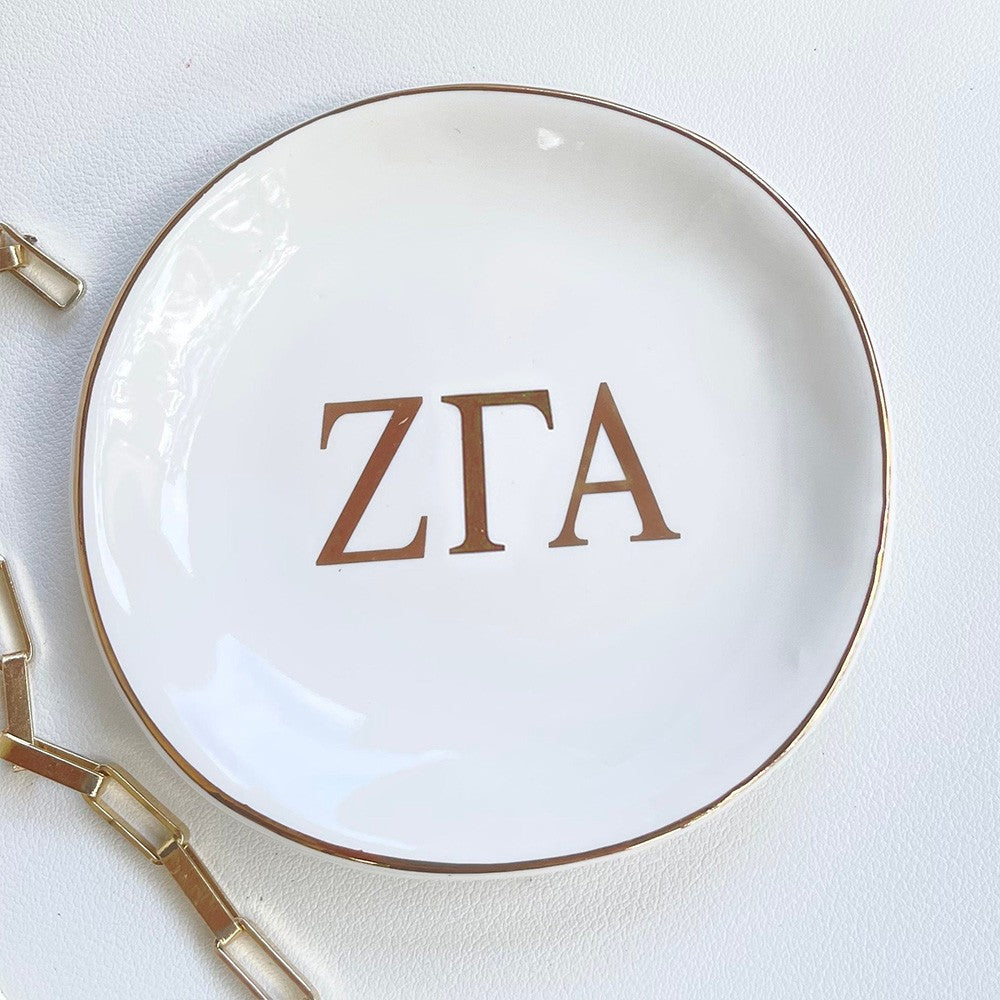 Sorority Ring Pin Dish - gold trim trinket dish - jewelry dish - Bid Day Gift - Initiation Gift - Sorority Gift