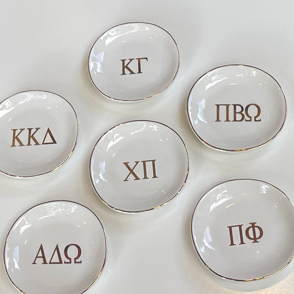 Sorority Ring Pin Dish - gold trim trinket dish - jewelry dish - Bid Day Gift - Initiation Gift - Sorority Gift
