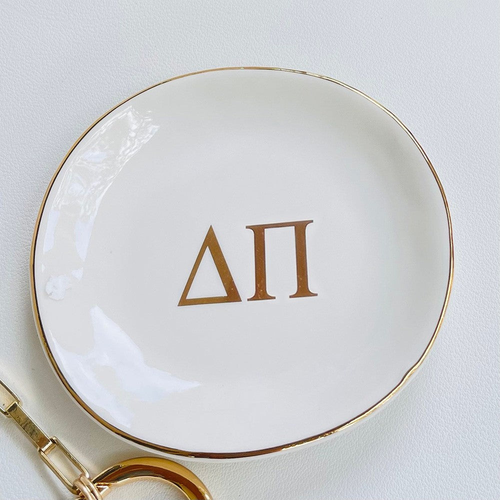 Sorority Ring Pin Dish - gold trim trinket dish - jewelry dish - Bid Day Gift - Initiation Gift - Sorority Gift