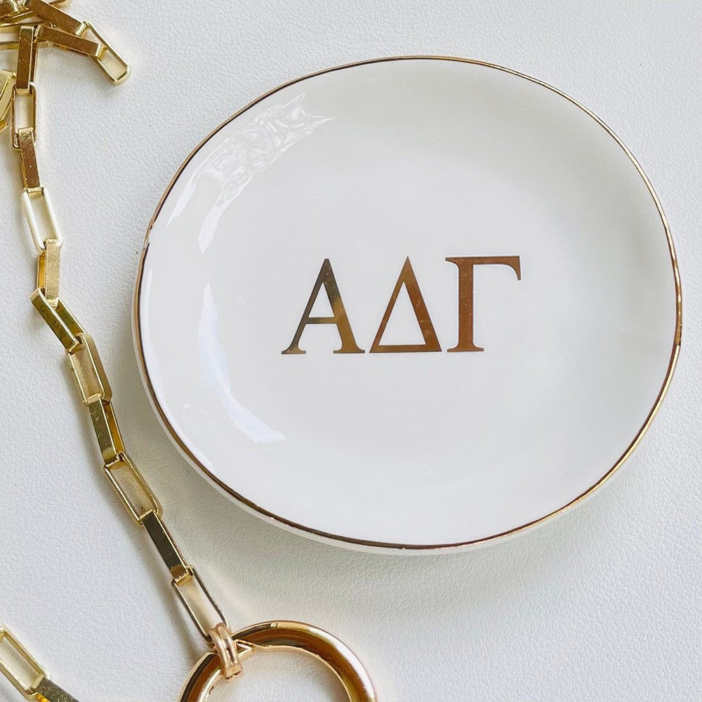 Sorority Ring Pin Dish - gold trim trinket dish - jewelry dish - Bid Day Gift - Initiation Gift - Sorority Gift