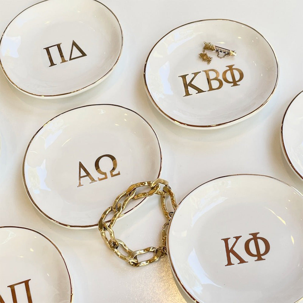 Sorority Ring Pin Dish - gold trim trinket dish - jewelry dish - Bid Day Gift - Initiation Gift - Sorority Gift