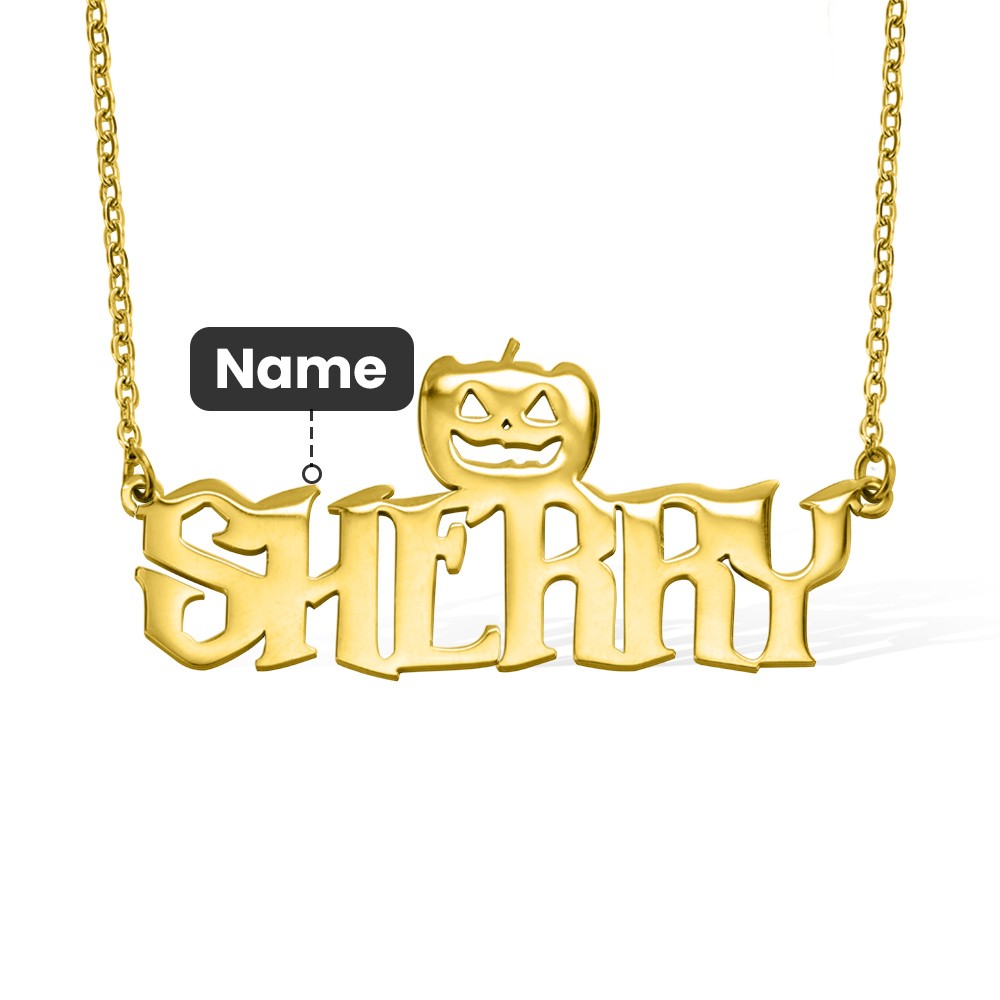 Custom Bat Witch Pumpkin Ghost Name Necklace, Gothic Name Plate Necklace, Halloween Jewelry, Halloween/Birthday Gift for Girls/Women