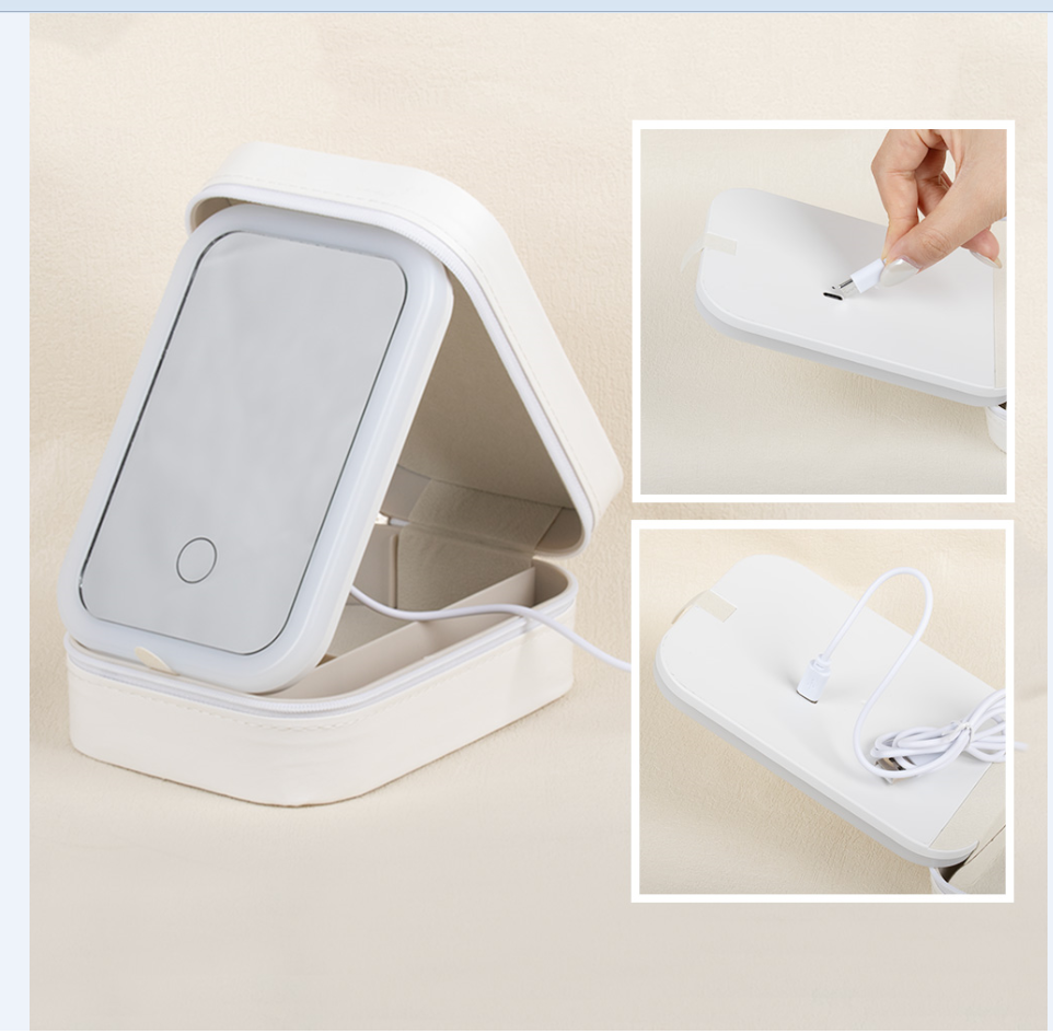 Custom Birth Flower Waterproof Leather Makeup Box with Three-Color LED Mirror, Travel Jewelry Box, Birthday/Christmas Gift for Women/Girls