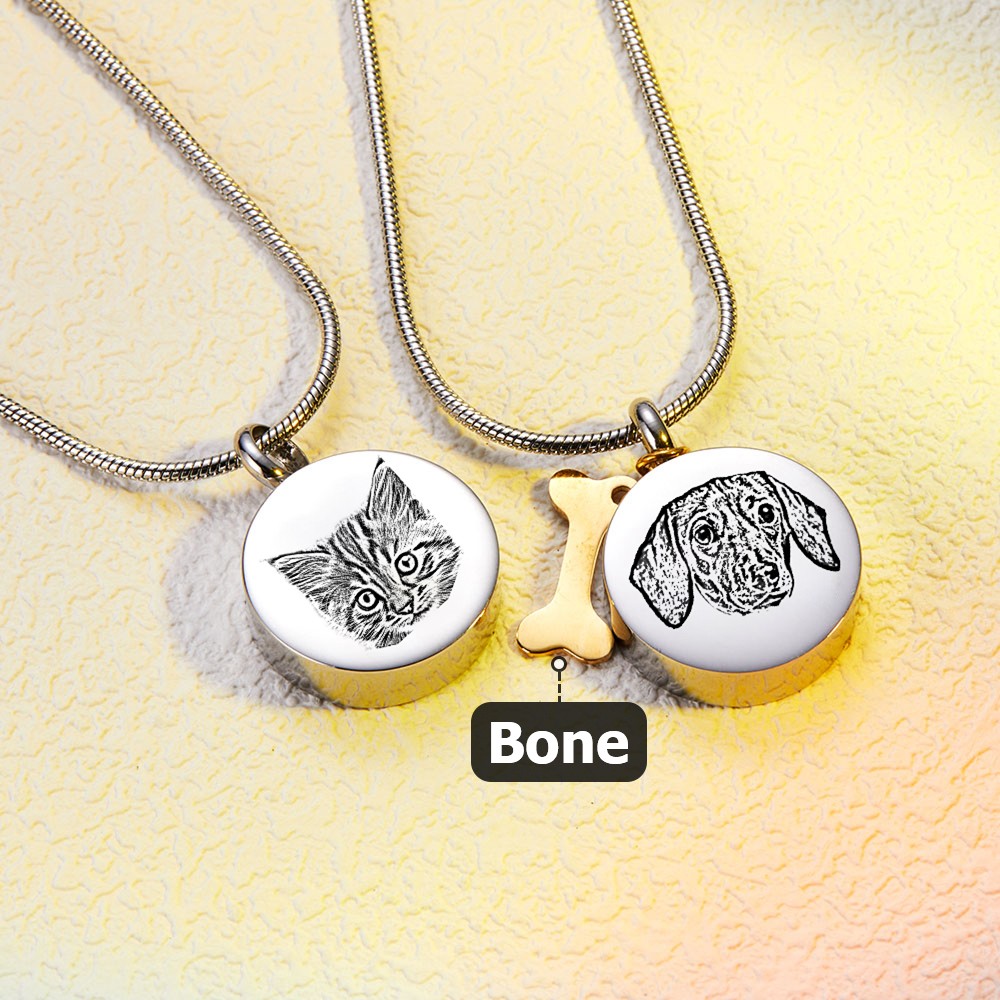 Custom Engraved Pet Photo & Paw Urn Ashes Necklace, Dog/Cat Ashes Cremation Jewelry with Free Funnel Kit, Memorial Keepsake, Gift for Pet Owner/Lover