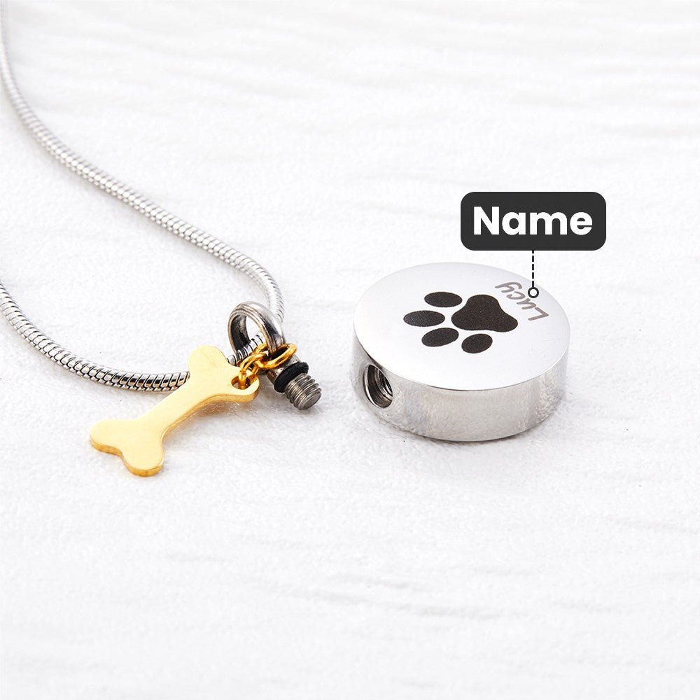 Custom Engraved Pet Photo & Paw Urn Ashes Necklace, Dog/Cat Ashes Cremation Jewelry with Free Funnel Kit, Memorial Keepsake, Gift for Pet Owner/Lover
