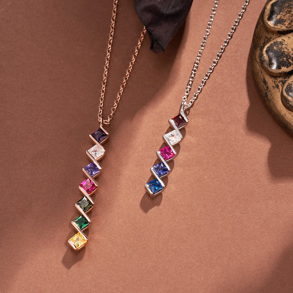 Custom 1-8 Rhombic Birthstones Necklace, Sterling Silver 925 Family Birthstone Jewelry, Mother's Day/Anniversary/Birthday Gift for Her/Mom/Grandma