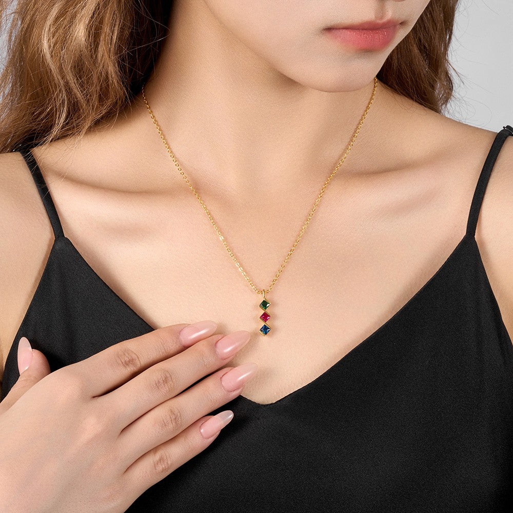 Custom 1-8 Rhombic Birthstones Necklace, Sterling Silver 925 Family Birthstone Jewelry, Mother's Day/Anniversary/Birthday Gift for Her/Mom/Grandma