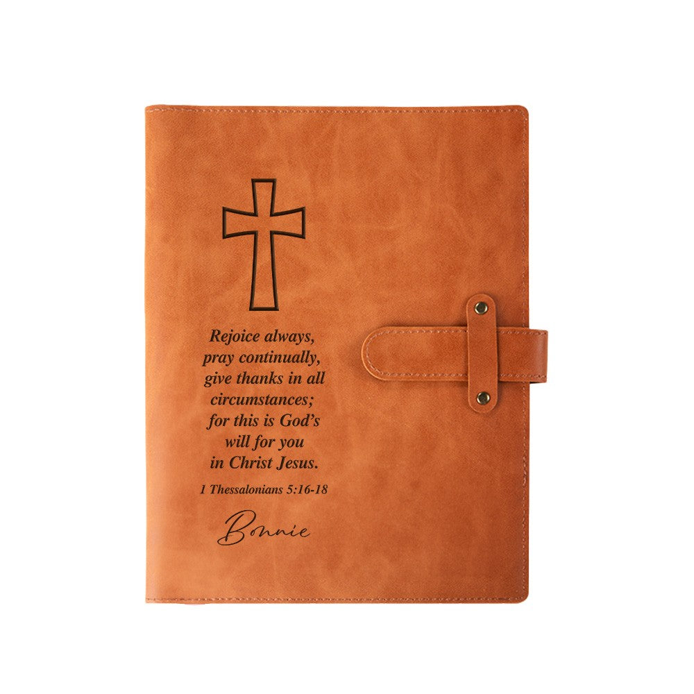 Custom Name Cross Leather Book Cover with Bible Scriptures, Journal Cover with Notebook, Stationery Organizer, Christmas Gift for Traveler/Christian
