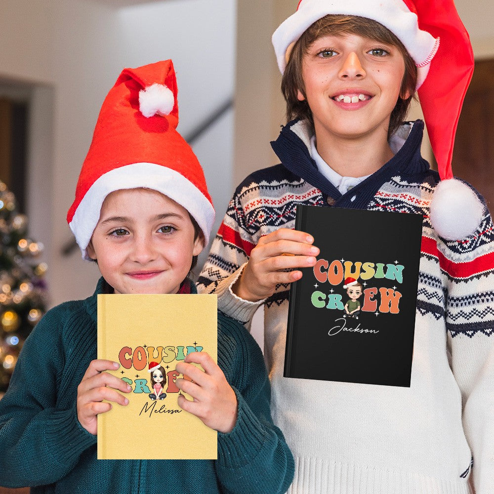 Personalized Cousin Crew Christmas Cartoon Character Notebook & Pencil with Name, Christmas School Supplies, Christmas Gift for Family/Kid