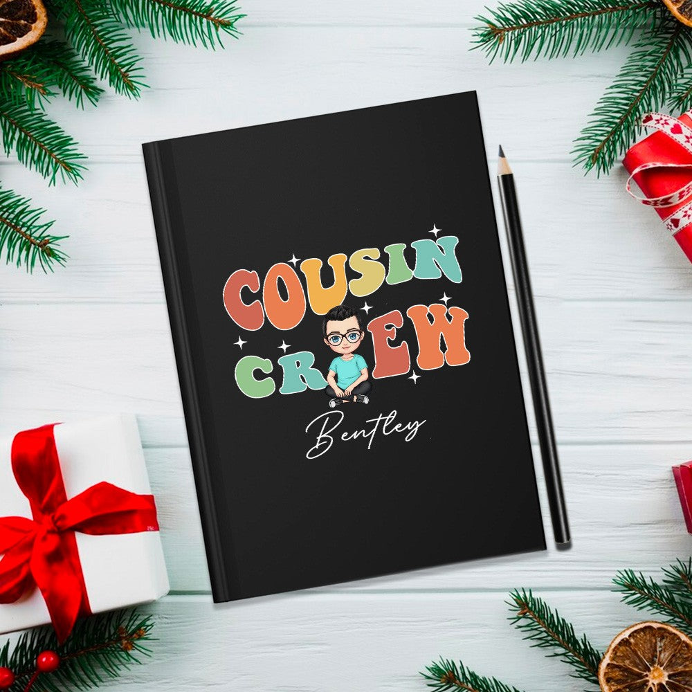 Personalized Cousin Crew Christmas Cartoon Character Notebook & Pencil with Name, Christmas School Supplies, Christmas Gift for Family/Kid