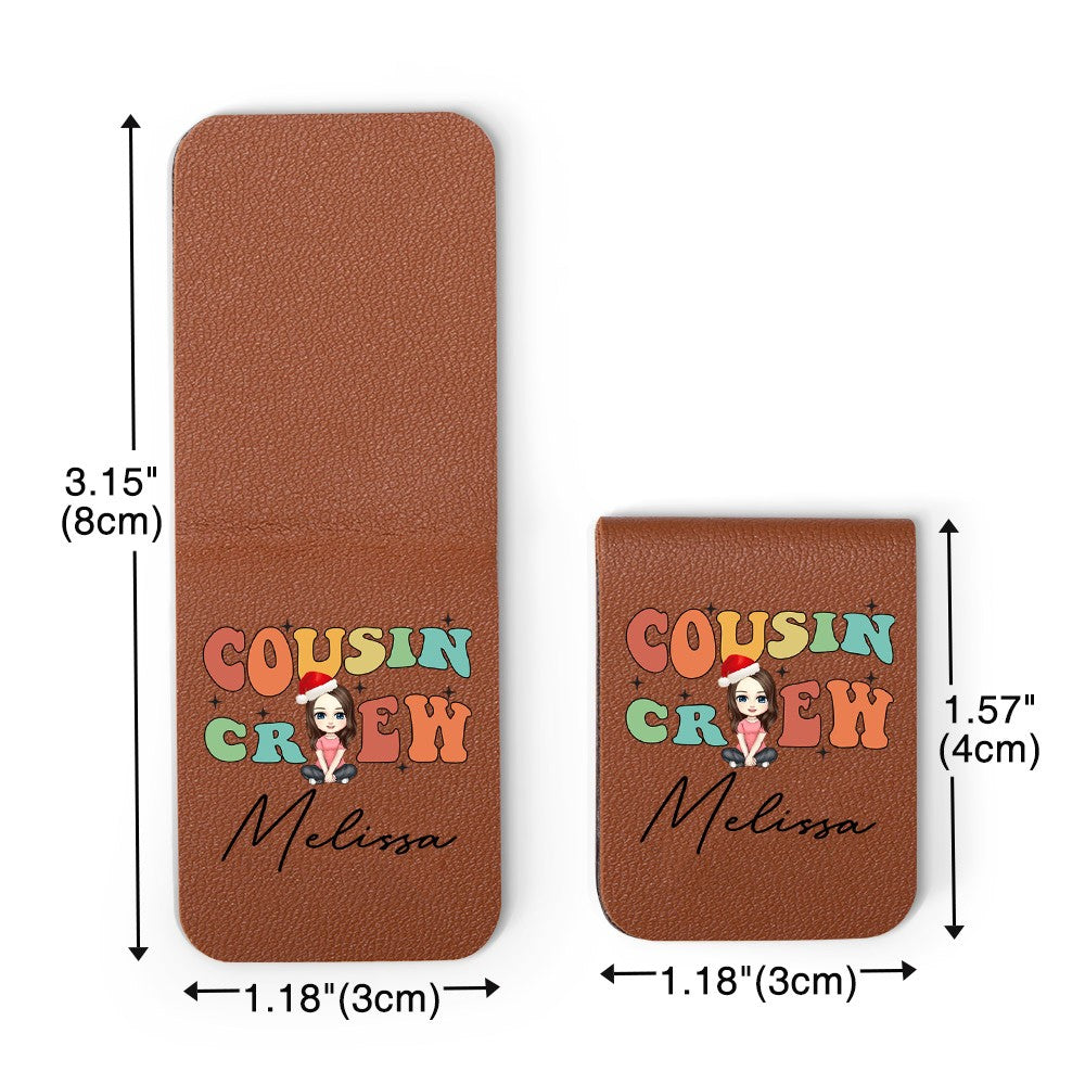 Personalized Cousin Crew Christmas Cartoon Character Bookmark with Name, Magnetic Leather Bookmark, Birthday/Christmas Gift for Family/Book Lover