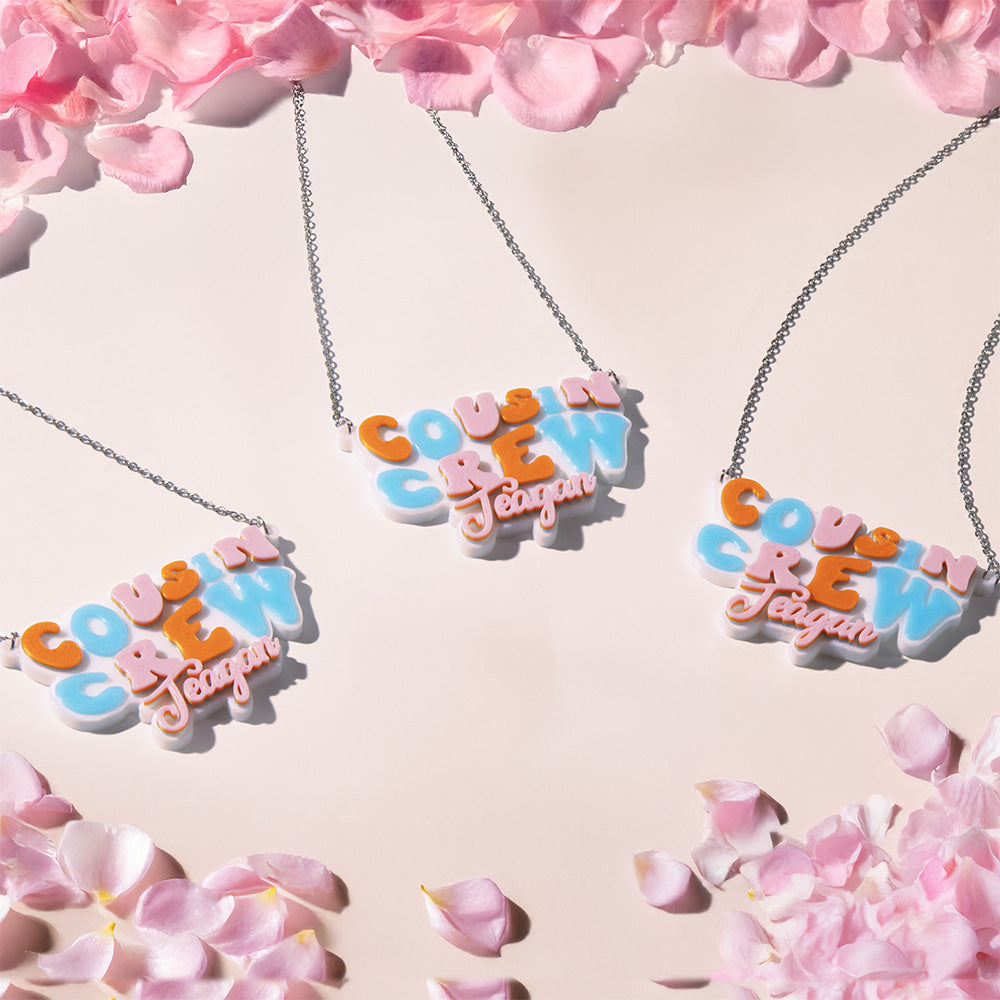Personalized Cousin Crew Necklace,Name Jewelry, Family Decoration, Custom Keepsake Gift for Kids and Adults, Unique 3D Design Ornament