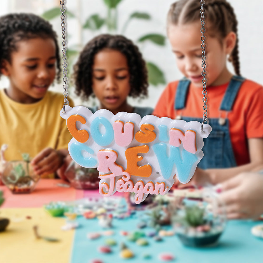Personalized Cousin Crew Necklace,Name Jewelry, Family Decoration, Custom Keepsake Gift for Kids and Adults, Unique 3D Design Ornament