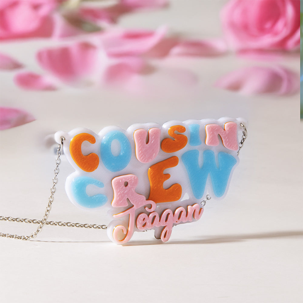Personalized Cousin Crew Necklace,Name Jewelry, Family Decoration, Custom Keepsake Gift for Kids and Adults, Unique 3D Design Ornament