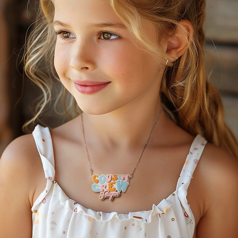 Personalized Cousin Crew Necklace,Name Jewelry, Family Decoration, Custom Keepsake Gift for Kids and Adults, Unique 3D Design Ornament