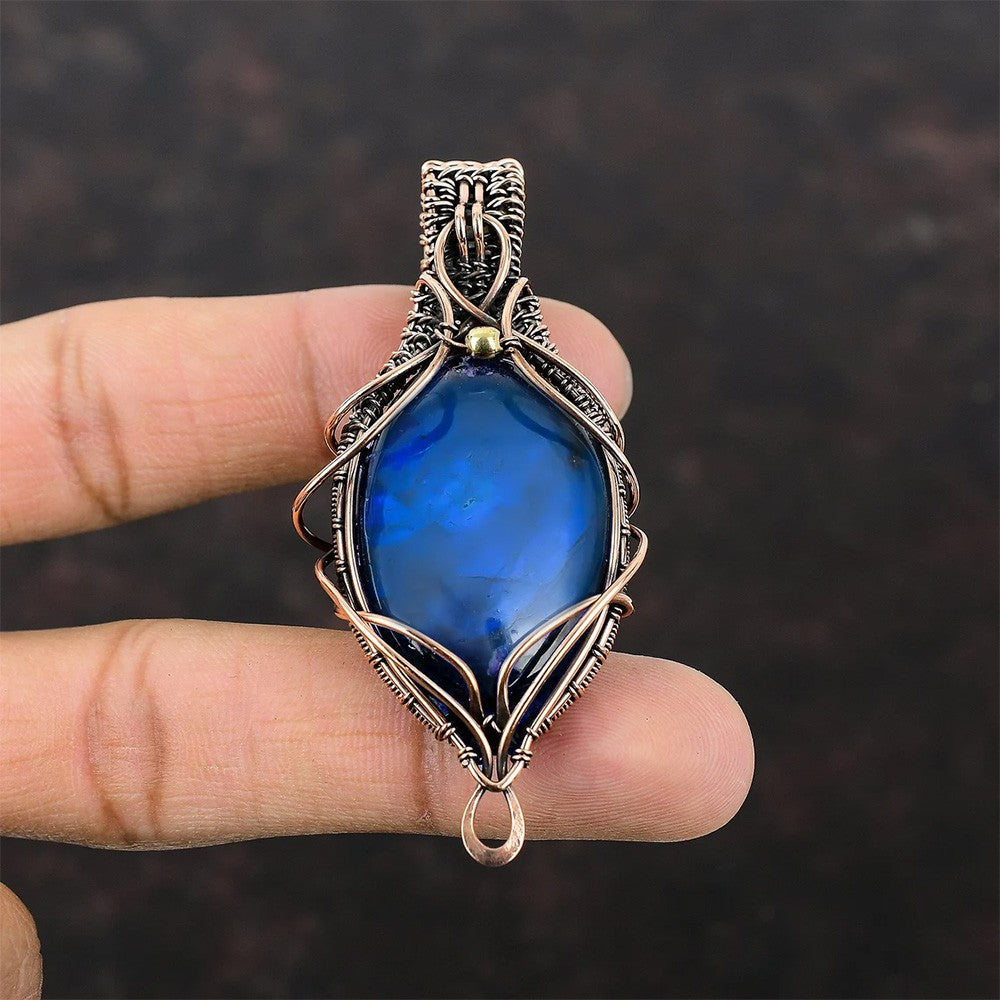 Red Purple Blue Fire Labradorite Necklace Brass Wire Wrapped Pendant Handmade Brass Jewelry Natural Gemstone Pendant Wire Wrapped Jewelry Gift for Her
