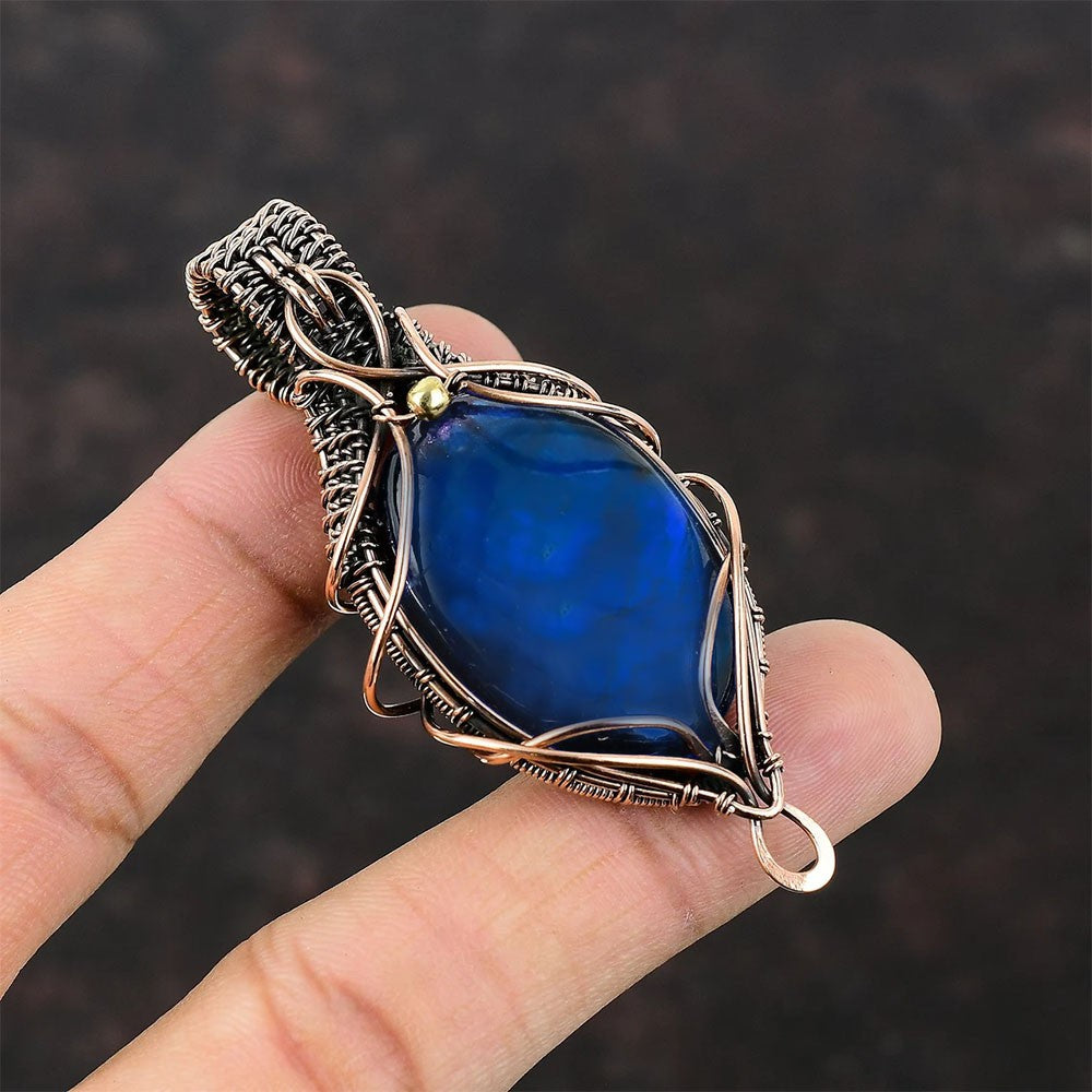 Red Purple Blue Fire Labradorite Necklace Brass Wire Wrapped Pendant Handmade Brass Jewelry Natural Gemstone Pendant Wire Wrapped Jewelry Gift for Her