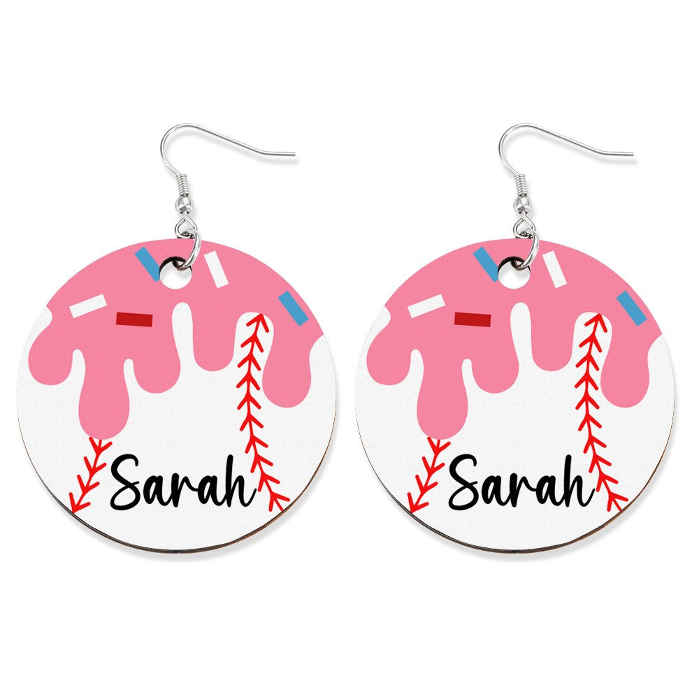 Personalized Baseball Ice Cream Drip Earrings, Fun Dessert and Sports Inspired Jewelry, Unique Baseball and Ice Cream Charm Earrings, Cute and Playful Gift for Sports Fans