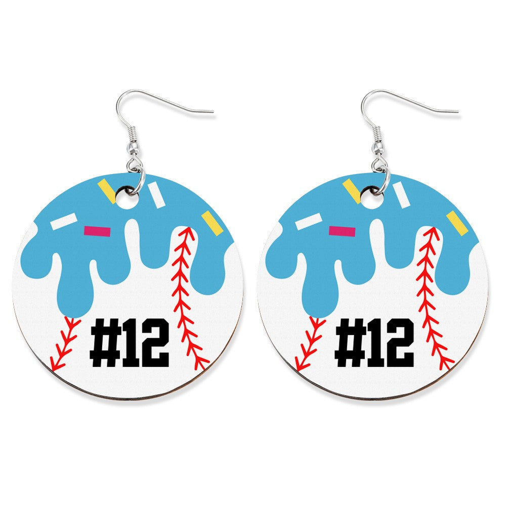 Personalized Baseball Ice Cream Drip Earrings, Fun Dessert and Sports Inspired Jewelry, Unique Baseball and Ice Cream Charm Earrings, Cute and Playful Gift for Sports Fans