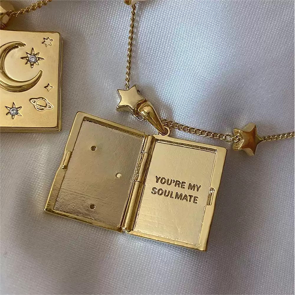 You're My Soulmate, Starry Romance Necklace, Crescent Moon and Star Pendant for Valentine's Day