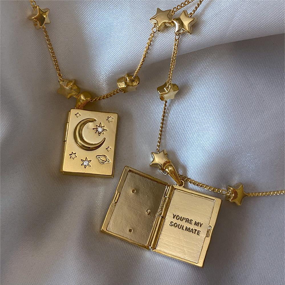 You're My Soulmate, Starry Romance Necklace, Crescent Moon and Star Pendant for Valentine's Day