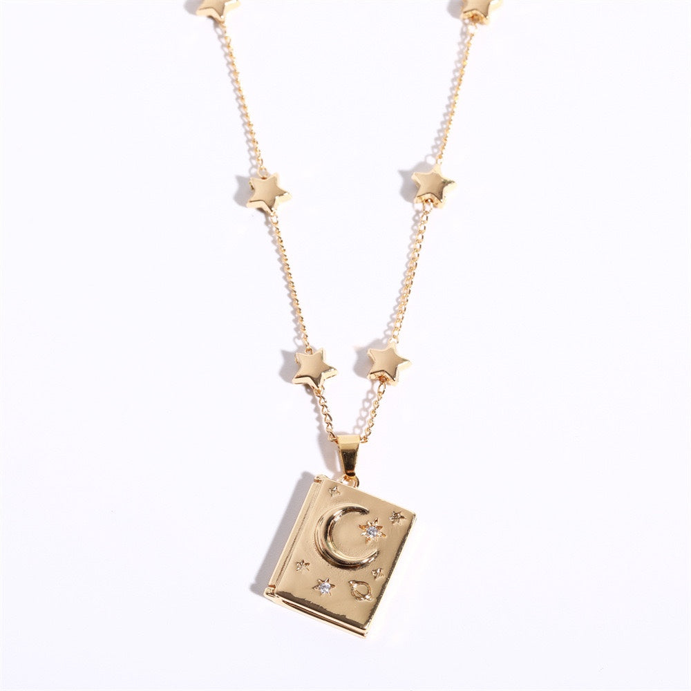 You're My Soulmate, Starry Romance Necklace, Crescent Moon and Star Pendant for Valentine's Day