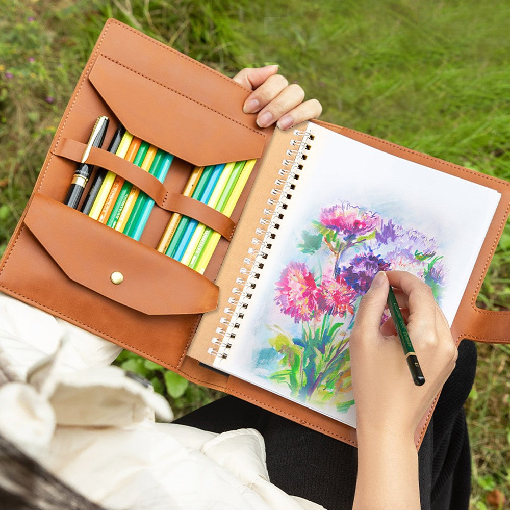 Personalized Fashion Girls Leather Notebook Cover with Birth Flower Design, Office Supplies Storage Organizer, Gift for Student/Officer Worker/Teacher