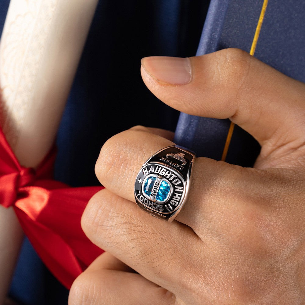 Custom Sterling Silver 925 Men's Class Ring for High School and College, Statement Ring, Birthstone Jewelry
