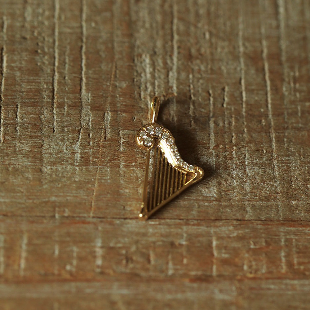 Gold Harp Pendant Necklace with Crystal Detail, Elegant Minimalist Jewelry for Women