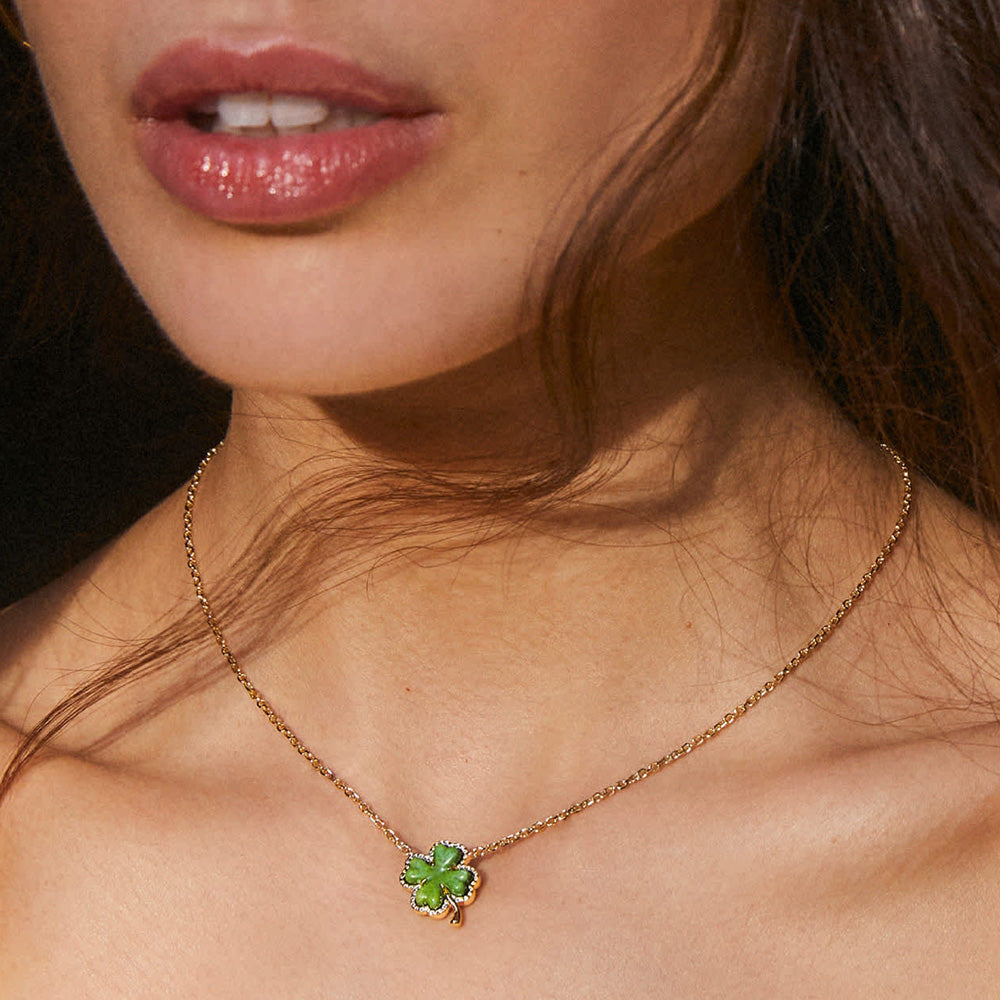 Lucky Clover Pendant Necklace in Gold, Dainty Minimalist Jewelry Gift for Women