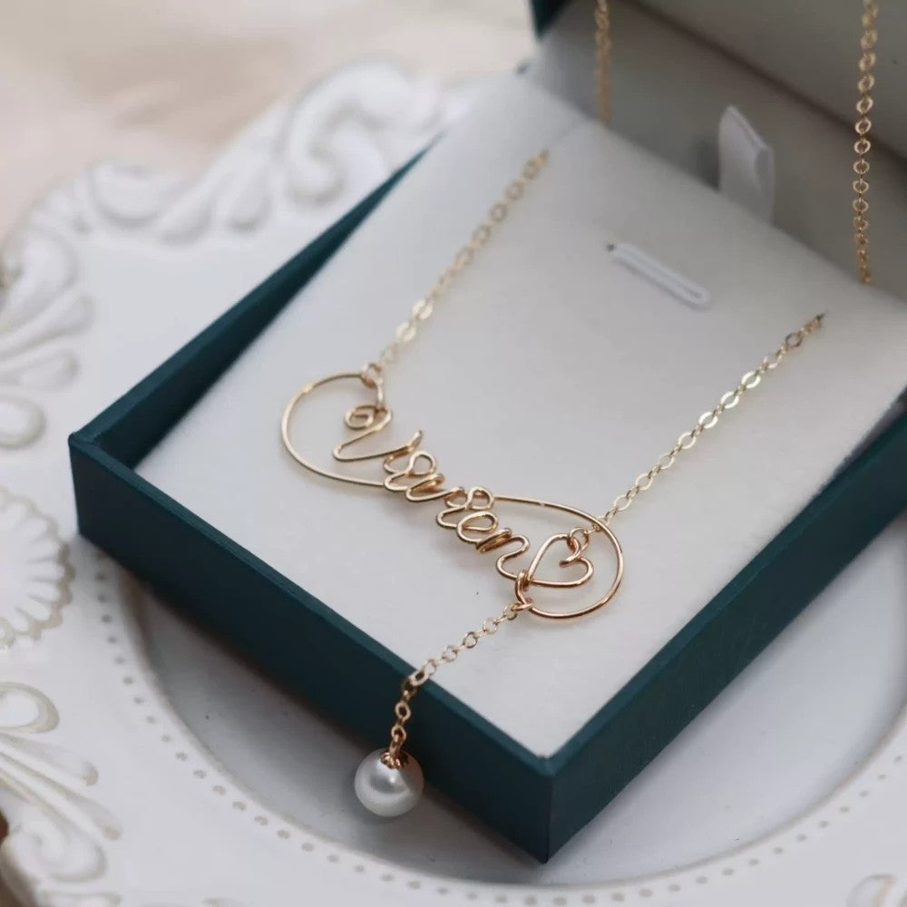 Personalized Pearl Necklace with Custom Name Initial, 18K Gold Filled Chain, Dainty Mother's Day Gift, Jewelry for Women