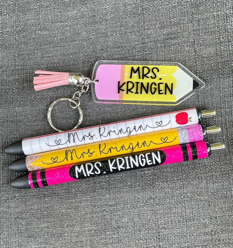 Glitter teacher gel pen | personalized pen | Pencil pen | crayon pen | Notebook paper pen | Apple pen | teacher gift | Teacher appreciation