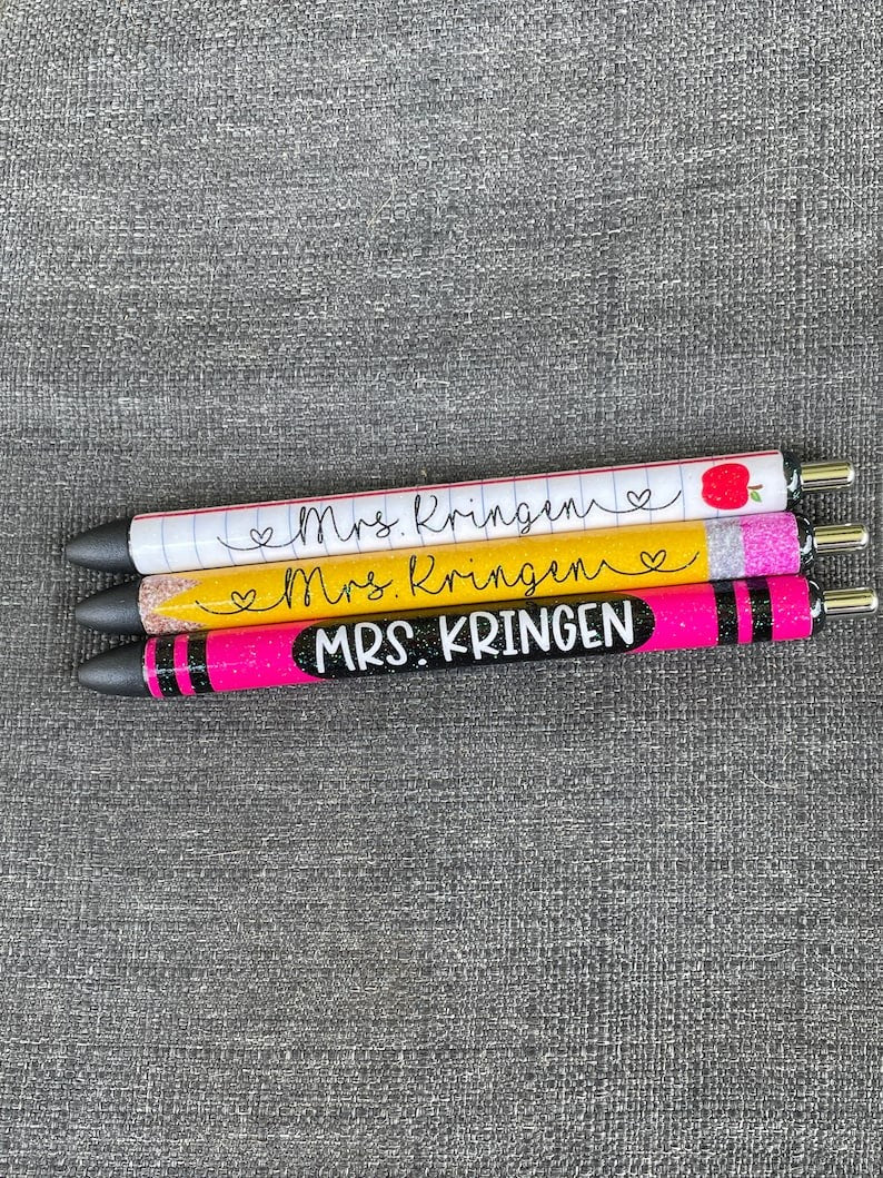 Glitter teacher gel pen | personalized pen | Pencil pen | crayon pen | Notebook paper pen | Apple pen | teacher gift | Teacher appreciation