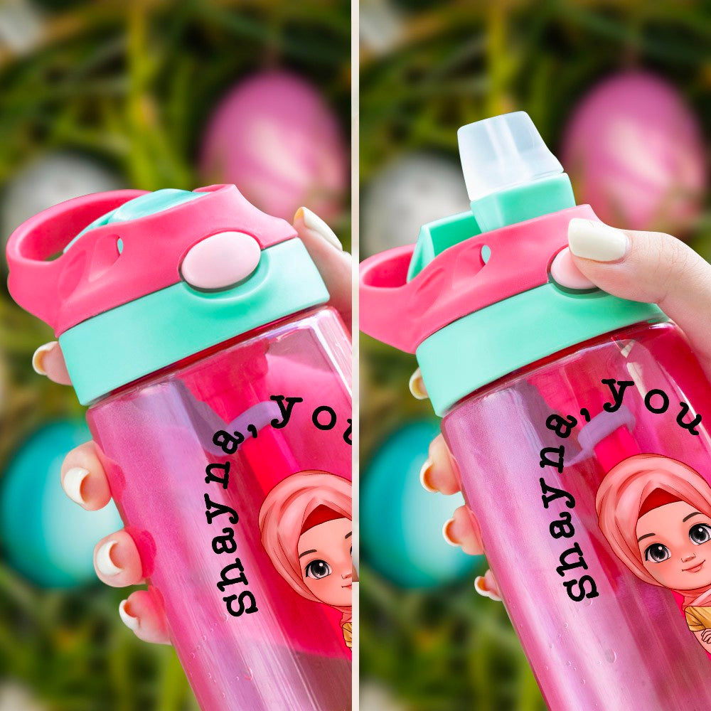 Personalized You Are Mini Boss Cartoon Kid Water Bottle with Name, Kid Cup with Silicone Straw & Handle, Outdoor Accessories, Gifts for Boys/Girls
