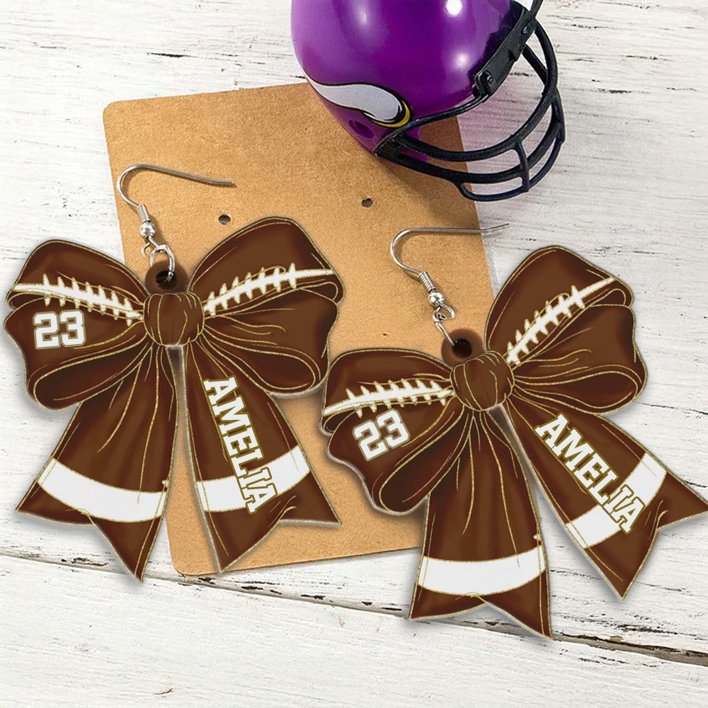Personalized Name and Number Sports Ball Bow Earrings, Custom Acrylic Sports Jewelry, Birthday/Appreciation Gift for Sports Players/Coaches/Teammates
